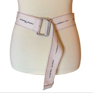 Tommy jeans white fabric / canvas belt with spellout